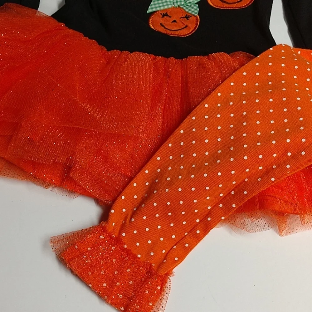 BlueBeri Boulevard 24M Tutu 2pc Happy Pumpkin Halloween Outfit